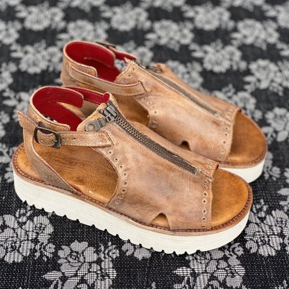 Bed Stu Shoes Bed Stu Clancy Sandal Platform Tan Rustic White